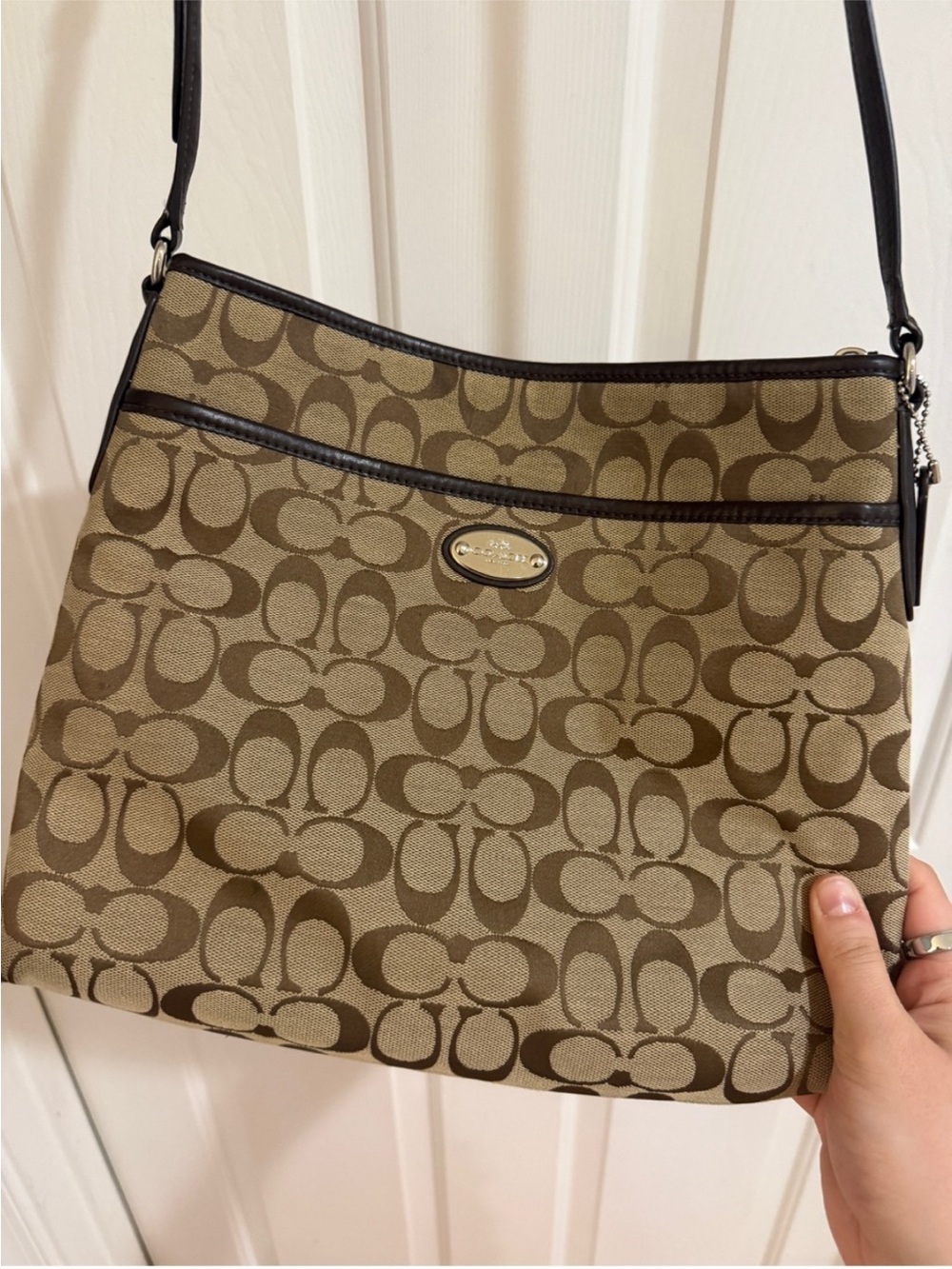 Coach Khaki & Dark Brown Signature Canvas Crossbody
